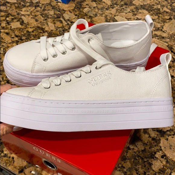guess white platform sneakers